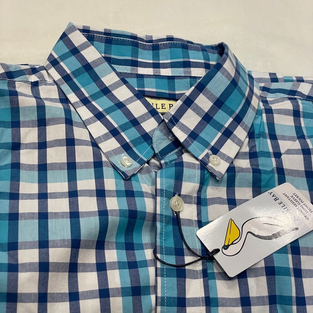 New Mobile Bay Mens Medium Sz M Blue Plaid Button Down Long Sleeve Shirt - Picture 2 of 5